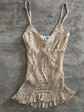 Vintage Y2K RAVE Cami Top Medium Babydoll Fishnet Boho Fairy Grunge Indie Hippie